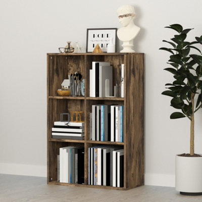 HOMCOM Bookcase Storage Shelves - 6 Cube Cabinet - Study Home Office - Rustic Brown - Image 8