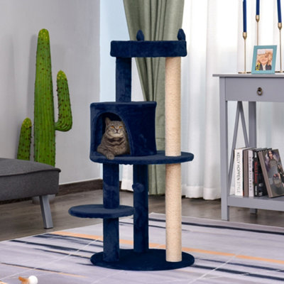 Pawhut Blue Cat Tree Condo Tower With Scratching Post Perch Ball, 104Cm