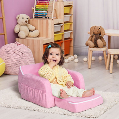 B&Q -  2 In 1 Kids Armchair Sofa Bed Fold Out Padded Wood Frame Bedroom Pink