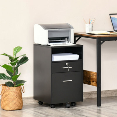 Vinsetto Mobile File Cabinet Lockable Documents Storage W/ 5 Wheels Black from B&Q