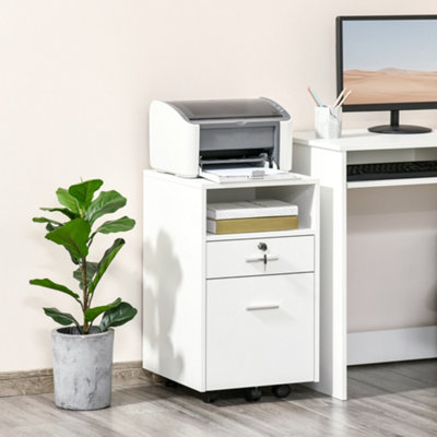 B&Q -  Mobile File Cabinet Lockable Documents Storage W/ 5 Wheels White