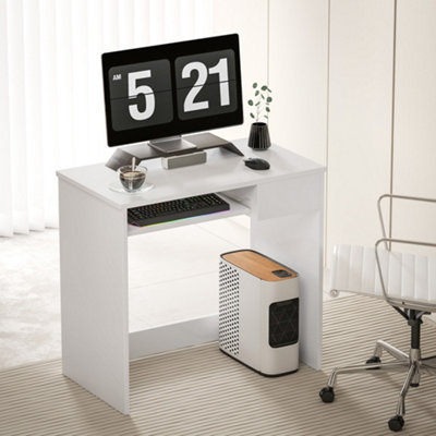 Homcom White Compact Computer Table W/ Keyboard Tray Drawer Study Office Work,