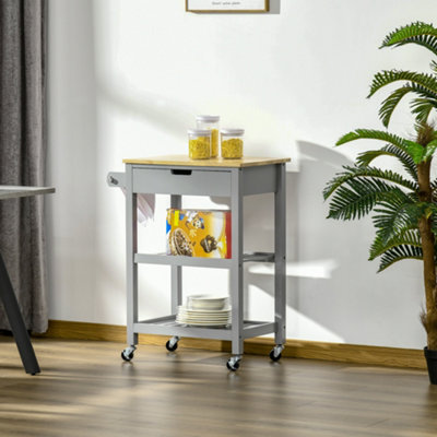 Homcom Kitchen Trolley Utility Cart On Wheels With Rubberwood Worktop Towel Rack from B&Q
