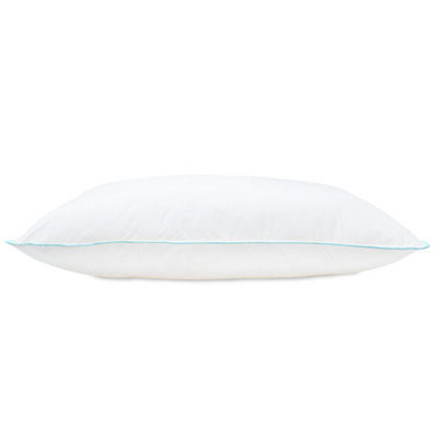 Lancashire Textiles Cotton Pillow Pack Of 2Blue Piping EdgeHollowfibre Filled Medium Firmness And Support Bed Cushion from B&Q