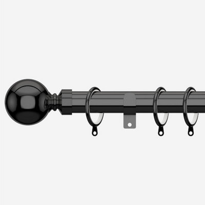 Black Nickel 28mm Ball Fixed Length Metal Curtain Pole  270Cm from B&Q