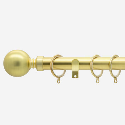 Brushed Gold 28mm Ball Fixed Length Metal Curtain Pole  300Cm from B&Q