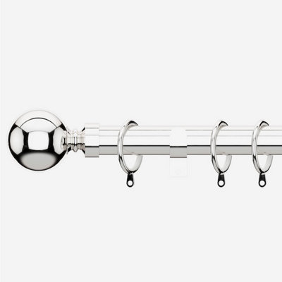 Polished Chrome 28mm Ball Fixed Length Metal Curtain Pole  340Cm from B&Q