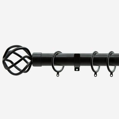 Matt Black 28mm Cage Fixed Length Metal Curtain Pole  340Cm from B&Q