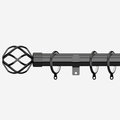 Black Nickel 28mm Cage Fixed Length Metal Curtain Pole  440Cm from B&Q