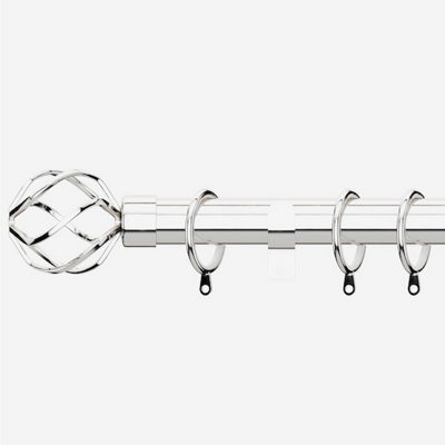 Polished Chrome 28mm Cage Fixed Length Metal Curtain Pole  150Cm from B&Q