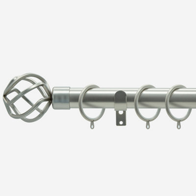Brushed Steel 28mm Cage Fixed Length Metal Curtain Pole  440Cm from B&Q