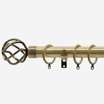 B&Q Antqiue Brass 28Mm Cage Fixed Length Metal Curtain Pole 360Cm