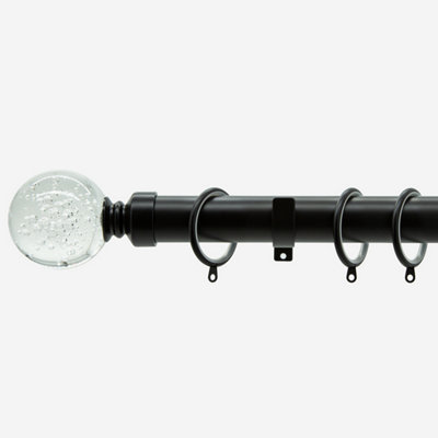Matt Black 28mm Glass Bubbles Fixed Length Metal Curtain Pole  470Cm from B&Q