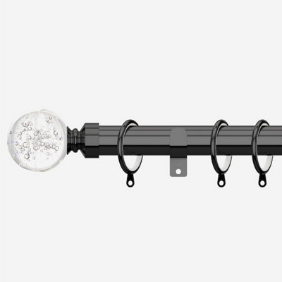 Black Nickel 28mm Glass Bubbles Fixed Length Metal Curtain Pole  310Cm from B&Q