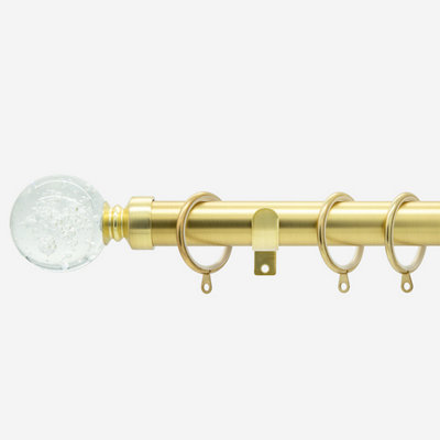 Brushed Gold 28mm Glass Bubbles Fixed Length Metal Curtain Pole  85Cm from B&Q