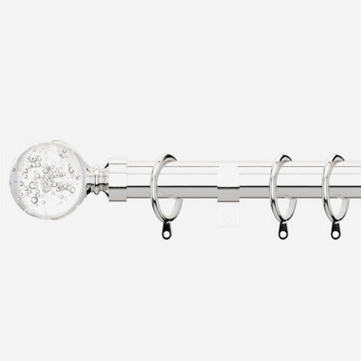 Polished Chrome 28mm Glass Bubbles Fixed Length Metal Curtain Pole  470Cm from B&Q