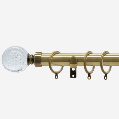 Antqiue Brass 28mm Glass Bubbles Fixed Length Metal Curtain Pole  270Cm from B&Q