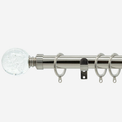 Stainless Steel 28mm Glass Bubbles Fixed Length Metal Curtain Pole  340Cm from B&Q