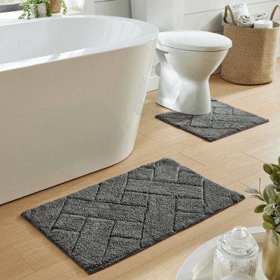Bali Bath Mat & Pedestal Set In Charcoal from B&Q