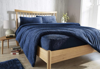 B&Q Original Teddy Fitted Sheet In Navy - Double