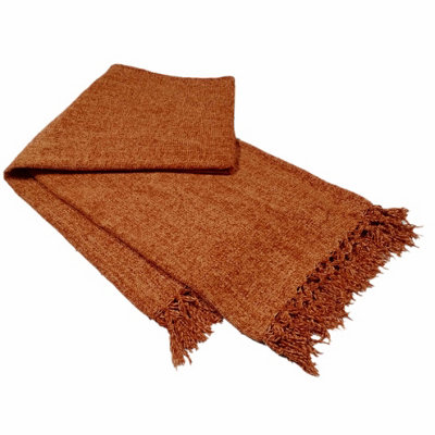 Chenille Throw With Tassels In Terracotta130 X 170Cm from B&Q