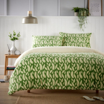 Newedgeblinds Floral Leaves Printed Teddy Duvet Set - Green / Double - Image 3