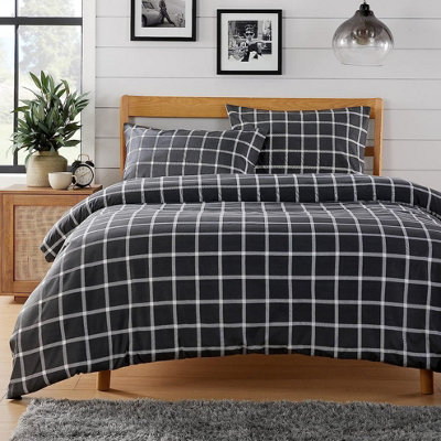 Boston Check Printed Duvet Set In GreySingle from B&Q