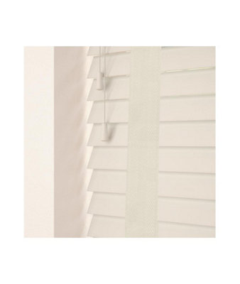 50mm Slat Cream Real Wood Venetian Blind With Tapes 120Cm Drop 235Cm Wide