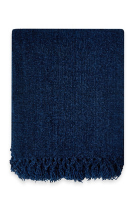  - Camilla Collection Chenille Throw In Navy (50" X 60")
