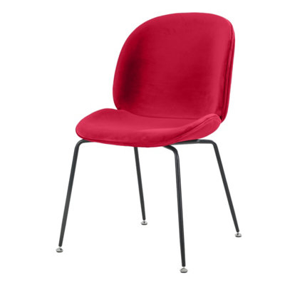 Fusion Living Luxurious Velvet Dining Chair With Metal Legs Red/Black