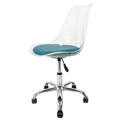 B&Q -  Soho Clear Plastic Dining Chair With Swivel Base Teal