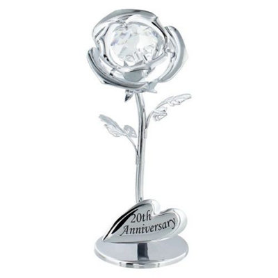 Happy Homewares Modern 20Th Anniversary Plated Flower With Clear Swarovski Crystal Bud Silver