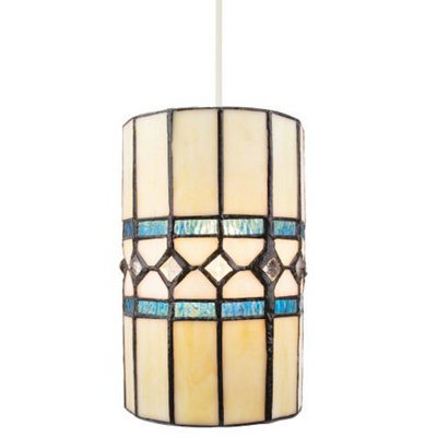 Happy Homewares Amber/Light Contemporary Glass Tiffany Pendant Shade With Bright Teal Strips 21Cm