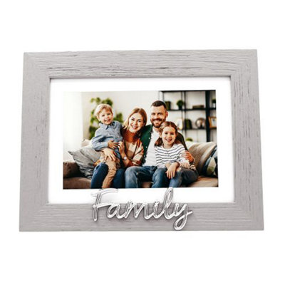 Happy Homewares Grey Woodgrain Effect Family Picture Frame With Silver Letters6X4 Or 7X5 from B&Q