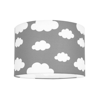 Happy Homewares White/Grey Clouds Little Ones/Kids Cotton Fabric Bedroom Lamp Or Pendant Shade 18Cm