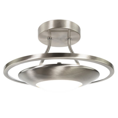 B&Q -  Modernistic Semi Flush Energy Saving Led Ceiling Light Fitting In Satin Nickel