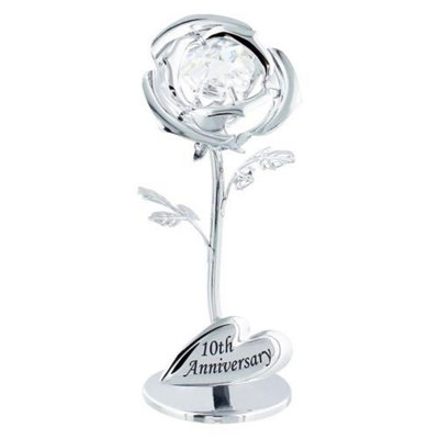 Happy Homewares Modern 10Th Anniversary Silver Plated Flower With Clear Swarovski Crystal Bead from B&Q