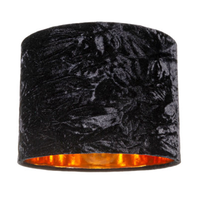 Happy Homewares Modern Crushed Velvet 8 Table/Pendant Lampshade With Shiny Copper Inner Black