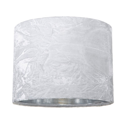 Happy Homewares Modern Crushed Velvet 8 Table/Pendant Lampshade With Shiny Inner White/Silver