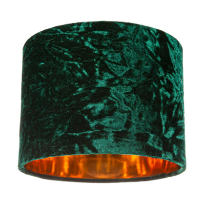 Happy Homewares Modern Crushed Velvet 8 Table/Pendant Lampshade With Shiny Copper Inner Green
