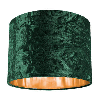 Happy Homewares Modern Crushed Velvet 10 Table/Pendant Lampshade With Shiny Copper Inner Green