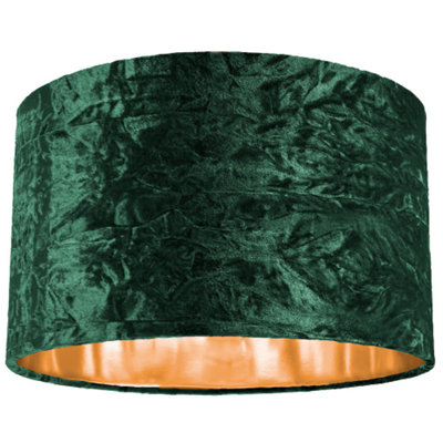 Happy Homewares Modern Crushed Velvet 14 Table/Pendant Lampshade With Shiny Copper Inner Green