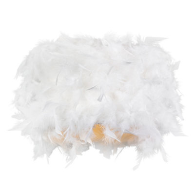 Happy Homewares Modern Designer Real White Feather Drum Lamp Shade With Inner Cotton Lining from B&Q