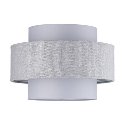 Happy Homewares Grey Modern Herringbone Linen And Cotton Triple Tier Design Pendant Lamp Shade 20Cm