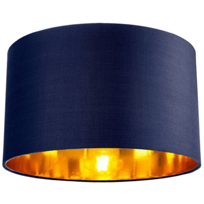 Happy Homewares Contemporary Cotton 14 Table/Pendant Lamp Shade With Shiny Copper Inner Blue