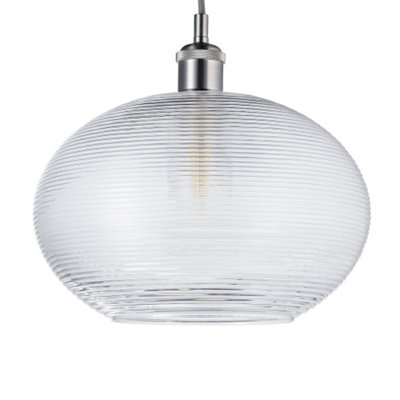 B&Q -  Contemporary Clear Ribbed Spiral Glass Easy Fit Drum Shaped Pendant Light Shade
