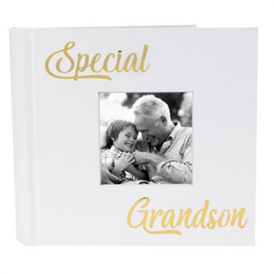 Happy Homewares Modern Special Grandson Photo Album With Foil Text - Holds 80 4X6 Pictures Gold