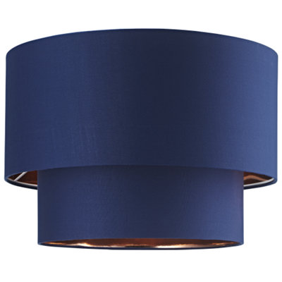 Happy Homewares Designer Midnight Cotton Double Tier Ceiling Shade With Shiny Copper Inner Blue