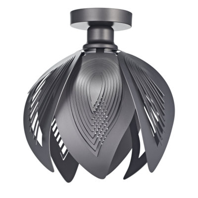 Happy Homewares Modern Designer Semi Flush Pearl Grey Ceiling Light Fitting With Large Leaves Grey/Light