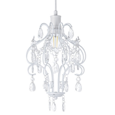 Rackhams White Matt Shabby Chic Chandelier Style Pendant Ceiling Lamp Shade With Acrylic - Image 4